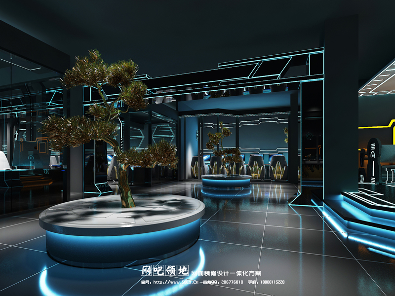 未来科幻-蓝色海风电竞馆设计效果图